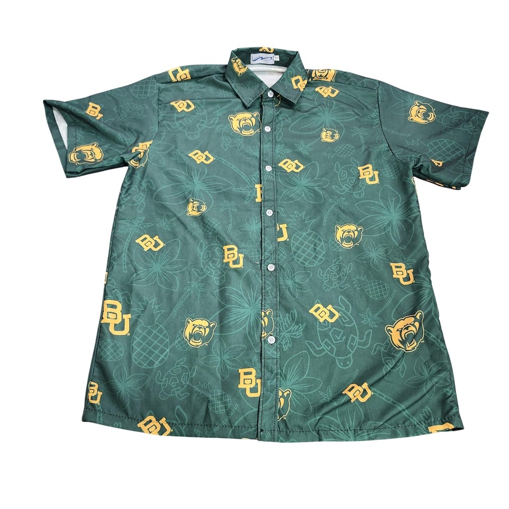 Baylor Bears Shirt Mens Large Green NCAA Football Bwm Global Button Front